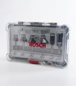 Set de Fresas Mixto 1/4" Marca BOSCH con fresas de tungsteno y estuche Easy-Pick para cortes precisos en trabajos de carpintería.