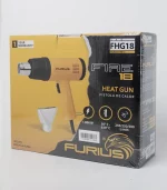 Pistola de Calor Marca FURIUS 1800W con punta resistente, diseño ergonómico y tres niveles de flujo de aire para trabajos profesionales.