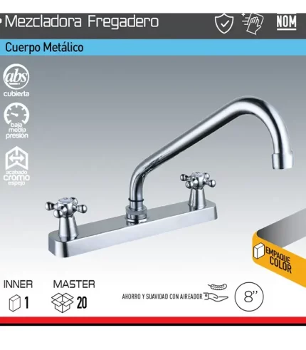 Mezcladora (KLF-4001) 8″ para fregadero KLEMP acabado cromo