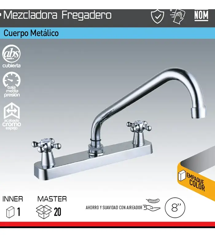 Mezcladora (KLF-4001) 8″ para fregadero KLEMP acabado cromo
