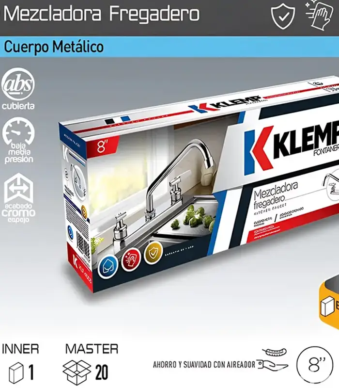 Mezcladora (KLF-4005) 8″ para fregadero KLEMP acabado cromo