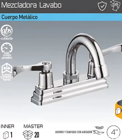 Mezcladora para lavabo 4″ KLL-4001 para baños KLEMP
