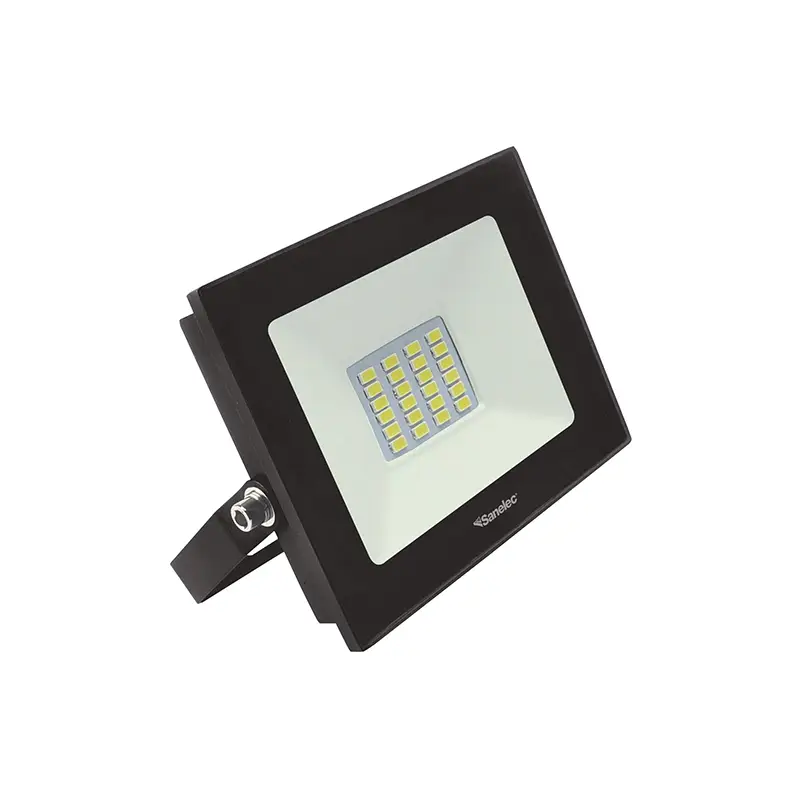 Reflector LED Sanelec 20W ultra delgado con protección IP65, luz fría y diseño ajustable para exteriores.